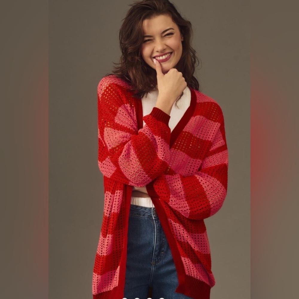 FARM Rio Red and Pink Striped Cardigan